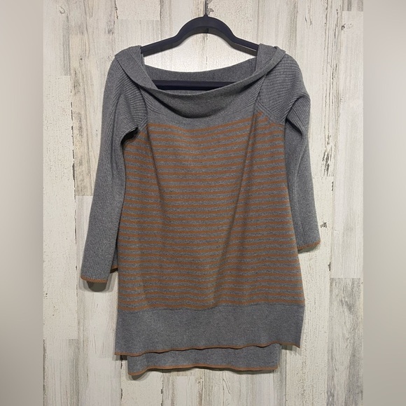 Anthropologie Grey Orange Striped Wide Neck Elise Ribbed Tunic Medium - Picture 3 of 10